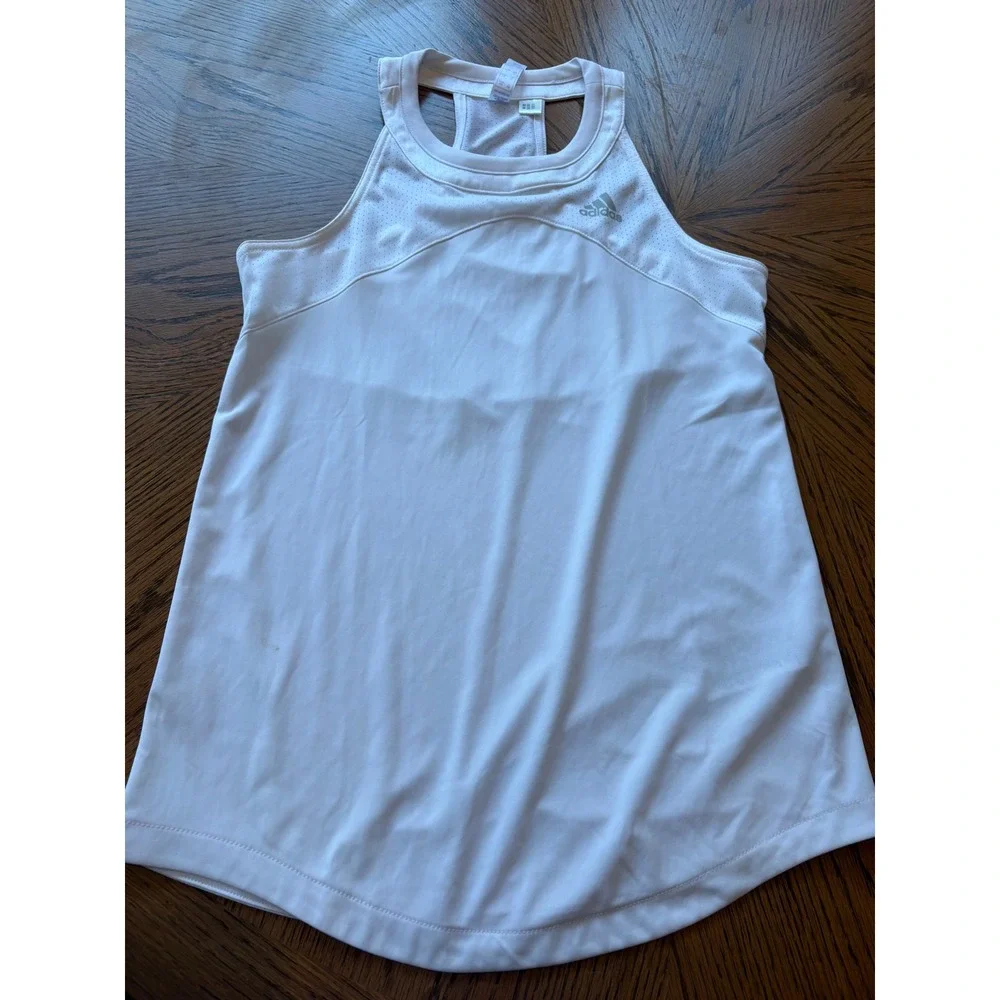 Adidas Girls AEROREADY‎ Primegreen Athletic Tank Top White Mesh Racerback Size S